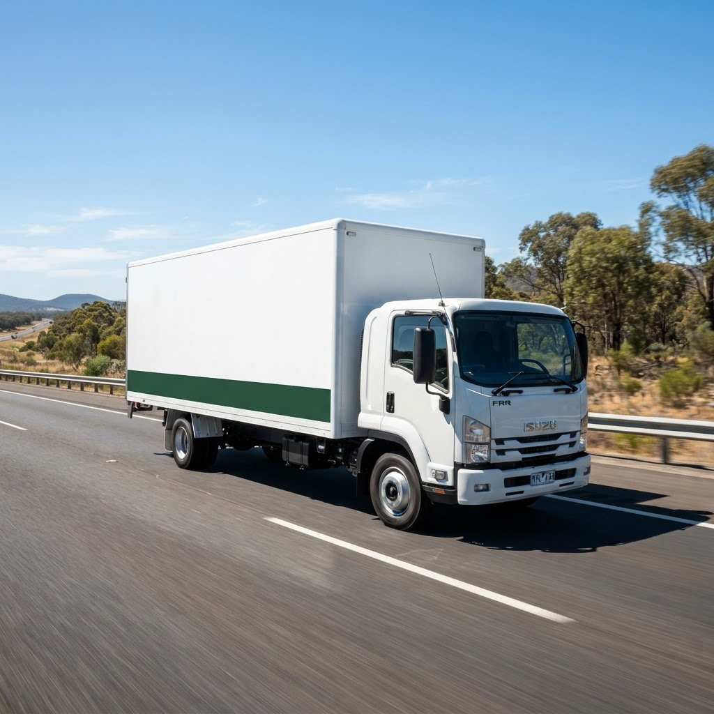 A modern Homeward removal truck travelling along an open Australian highway on a clear day