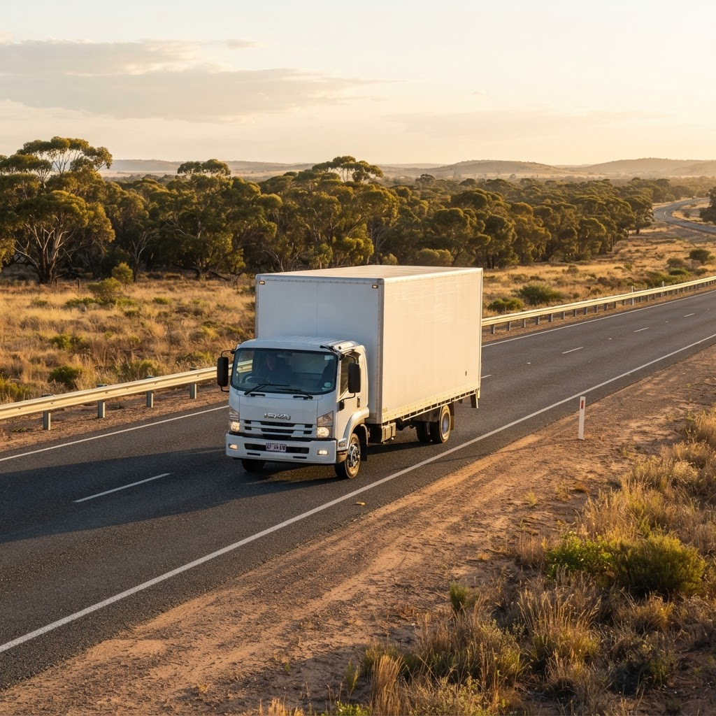 A Homeward removal truck travelling along an open Australian highway